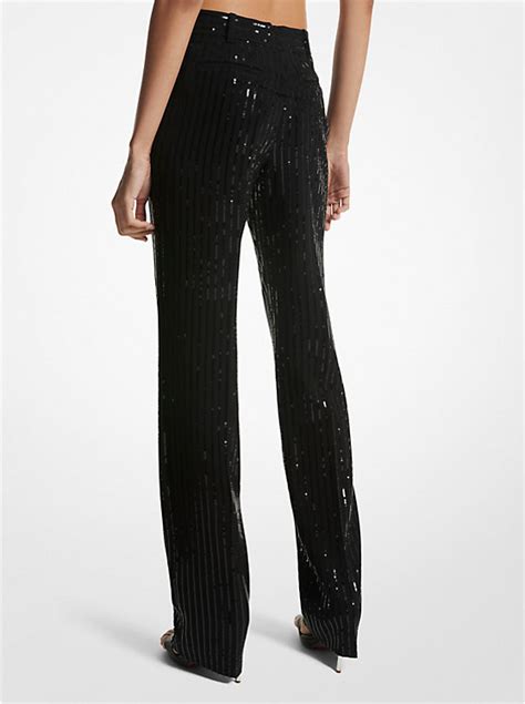 Pinstripe Sequined Crepe Straight